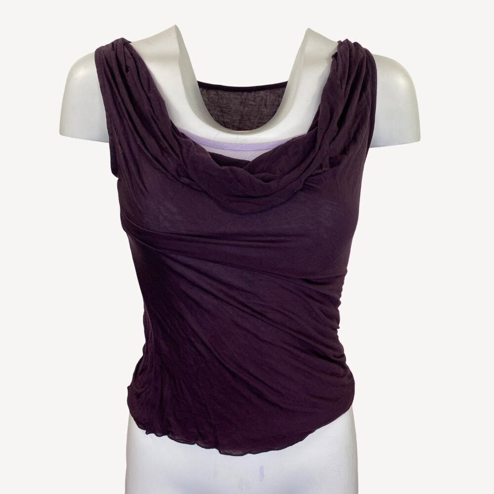 Express Womens Purple Sleeveless Drape Cowl Neck Top Two Layers Size S Small